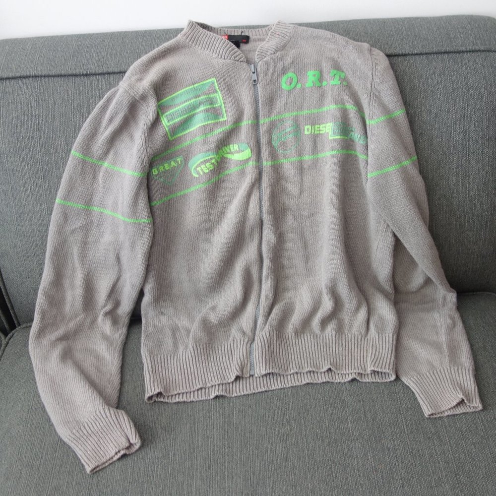 Diesel Official Dieseland Great Testdriver O.R.T. Zip Up Grey Sweater Size L